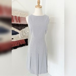 J. Crew Sleeveless Striped Pleated Seersucker Dress White/Blue Size 10 nwot